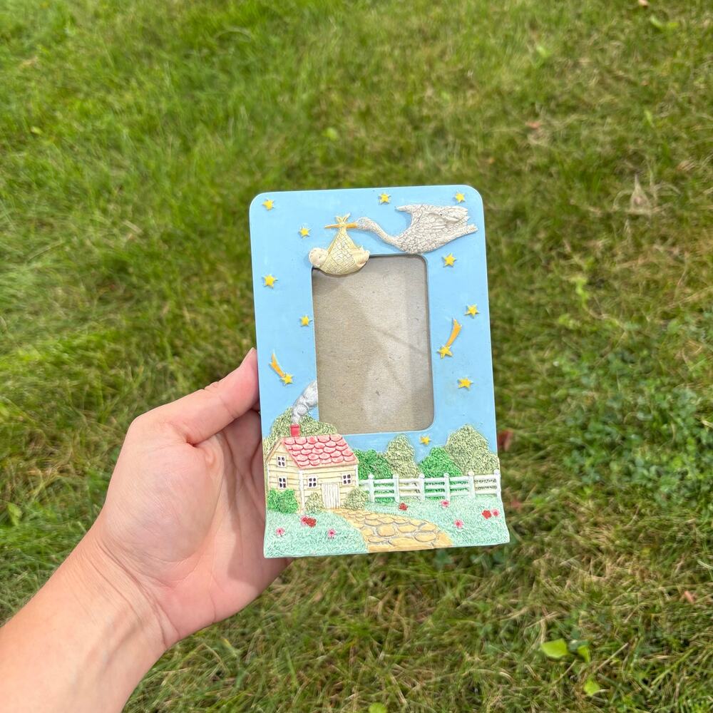 3D Ceramic Stork Carrying Baby Nursery Mini Photo Frame